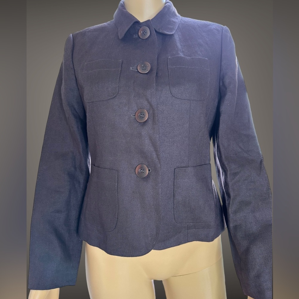 Talbots|Womens|Blazer Jacket|Size 6|Brown|100% Linen|Lined|Mid Length|Pockets